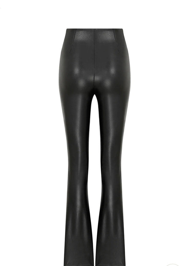 FLARED FITTED BLACK VEGAN LEATHER PANTS